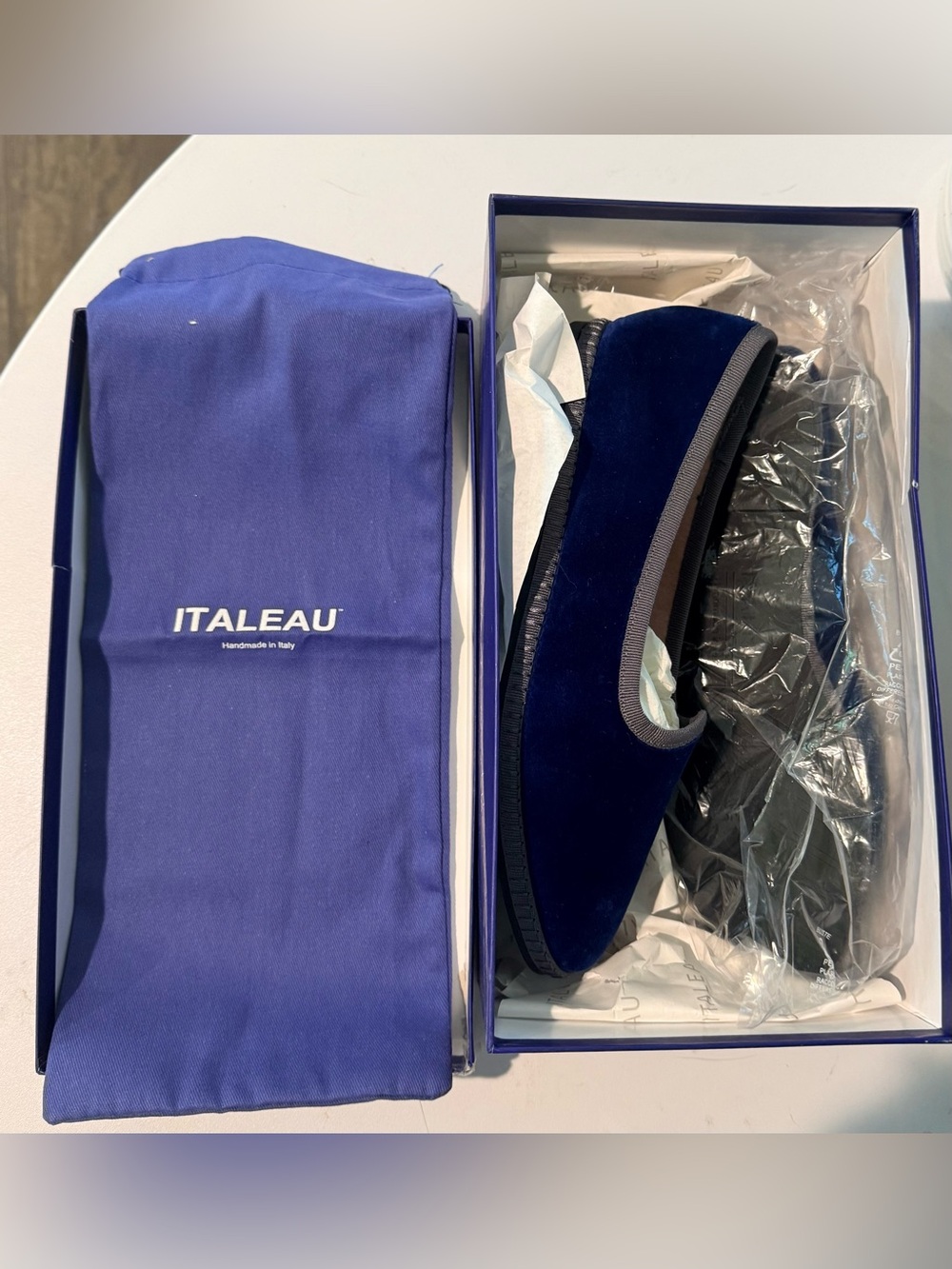 Italeau Allegra Royal Blue Velvet Flats 37.5/Us 7 Handmade Italy Nib — image 7 of 8